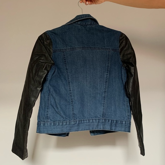 Denim jacket with leather sleeves size XS - Picture 2 of 3